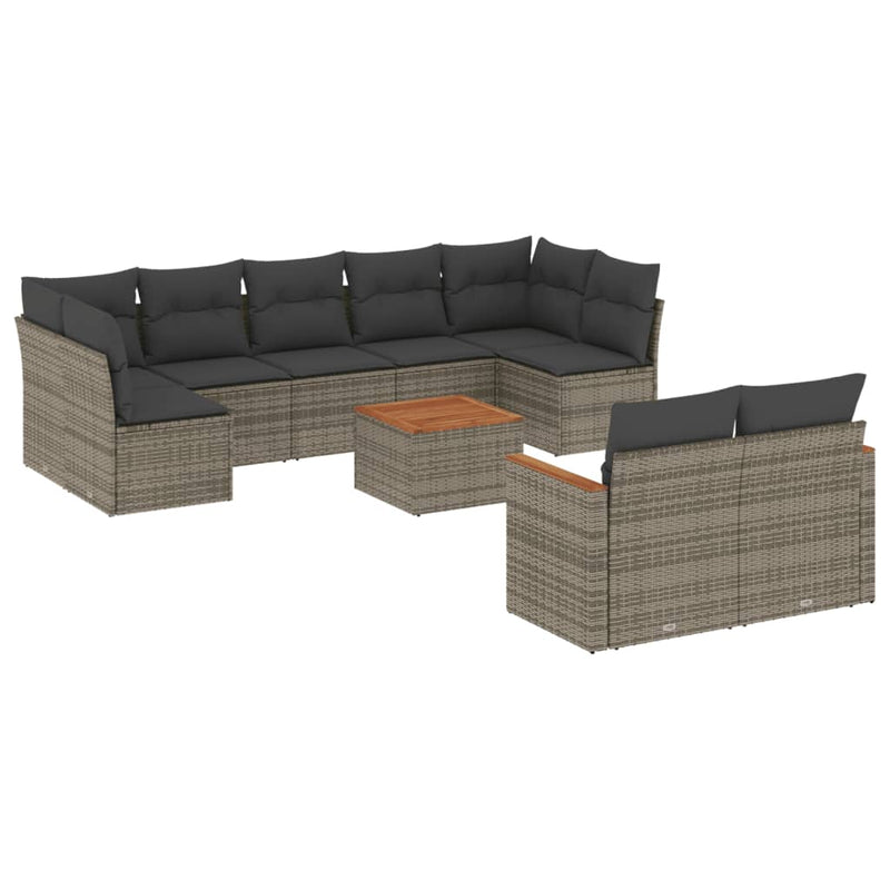 10 Piece Garden Sofa Set with Cushions Grey Poly Rattan