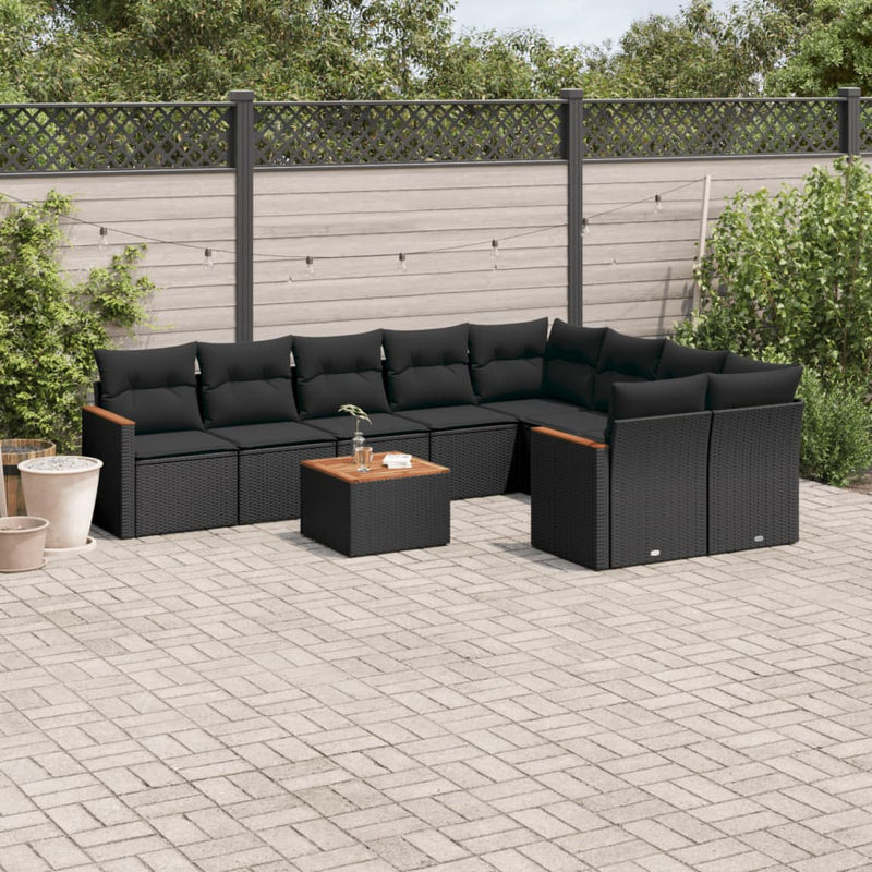 vidaXL 10 Piece Garden Sofa Set with Cushions Black Poly Rattan