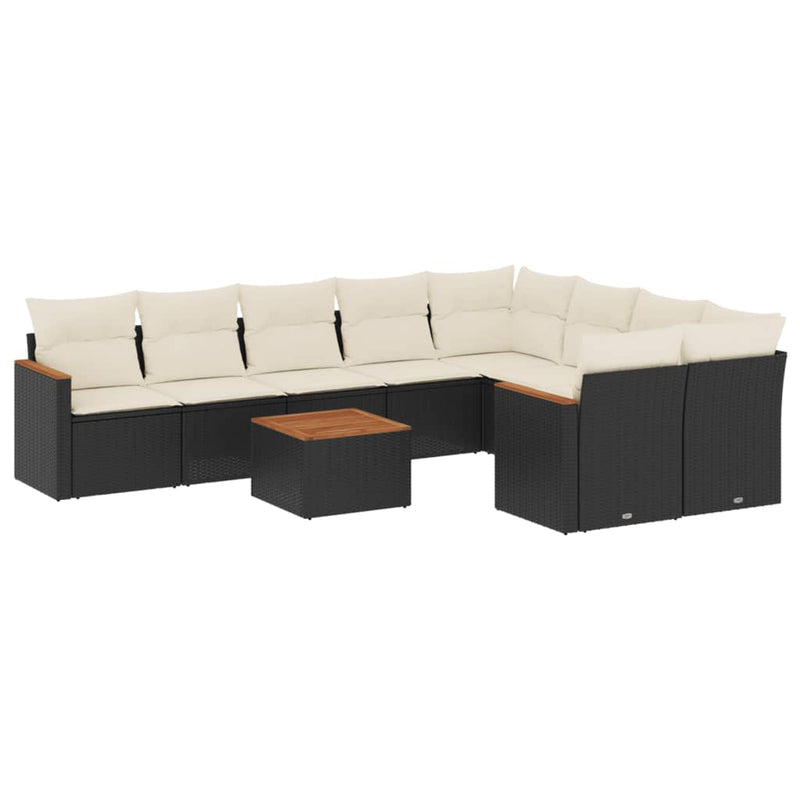 vidaXL 10 Piece Garden Sofa Set with Cushions Black Poly Rattan