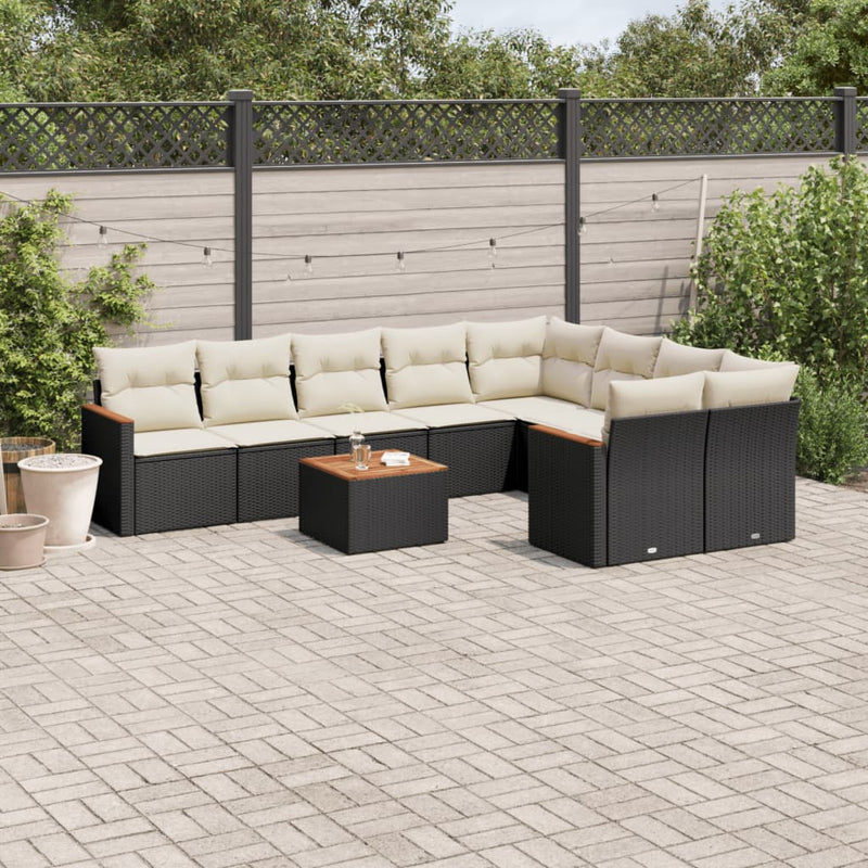 vidaXL 10 Piece Garden Sofa Set with Cushions Black Poly Rattan