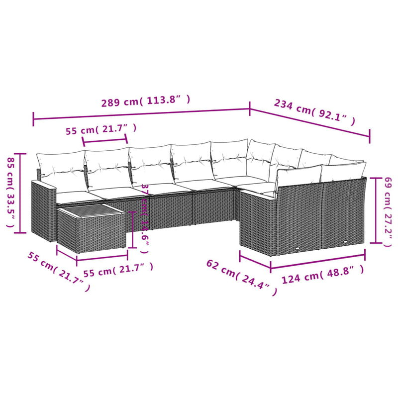 vidaXL 10 Piece Garden Sofa Set with Cushions Black Poly Rattan