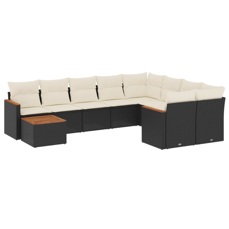 vidaXL 10 Piece Garden Sofa Set with Cushions Black Poly Rattan