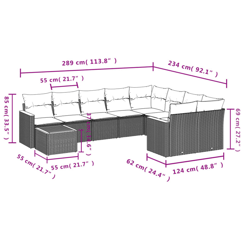 vidaXL 10 Piece Garden Sofa Set with Cushions Grey Poly Rattan