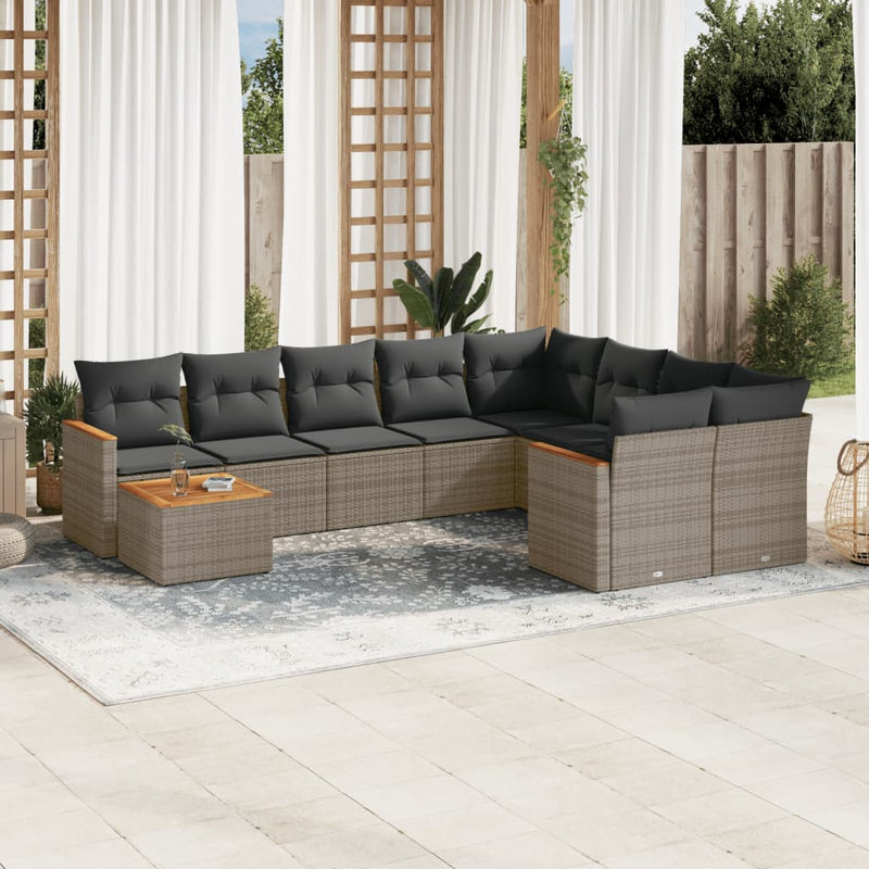 vidaXL 10 Piece Garden Sofa Set with Cushions Grey Poly Rattan