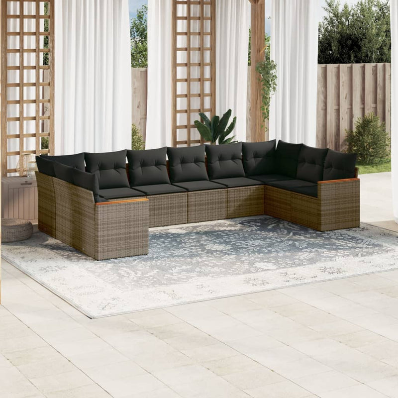 vidaXL 10 Piece Garden Sofa Set with Cushions Grey Poly Rattan