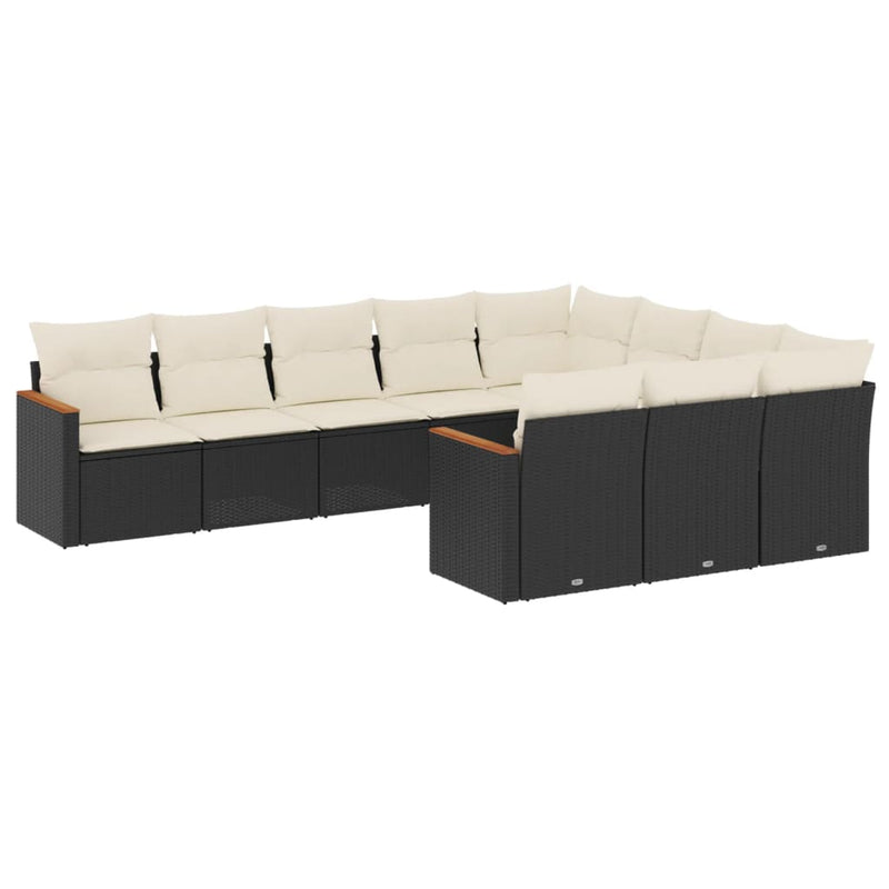 vidaXL 10 Piece Garden Sofa Set with Cushions Black Poly Rattan