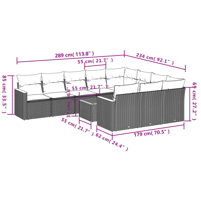 vidaXL 11 Piece Garden Sofa Set with Cushions Grey Poly Rattan