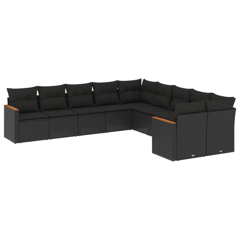 vidaXL 10 Piece Garden Sofa Set with Cushions Black Poly Rattan
