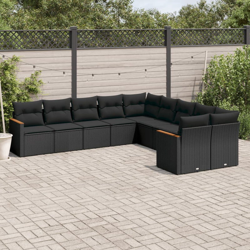 vidaXL 10 Piece Garden Sofa Set with Cushions Black Poly Rattan