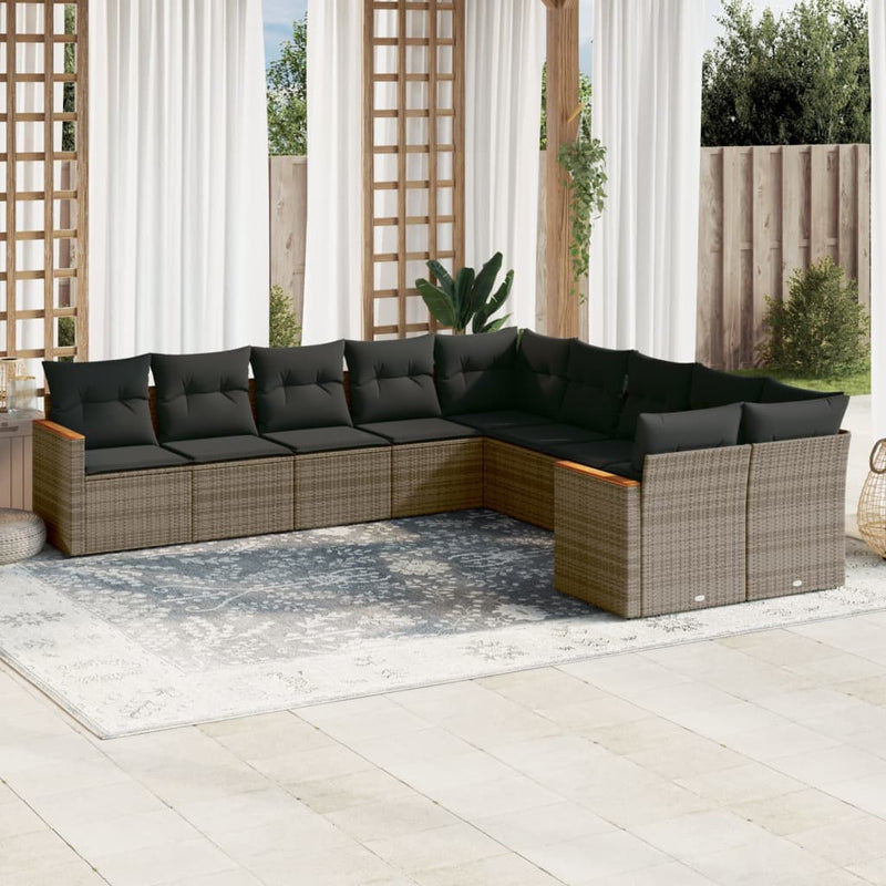 10 Piece Garden Sofa Set with Cushions Grey Poly Rattan