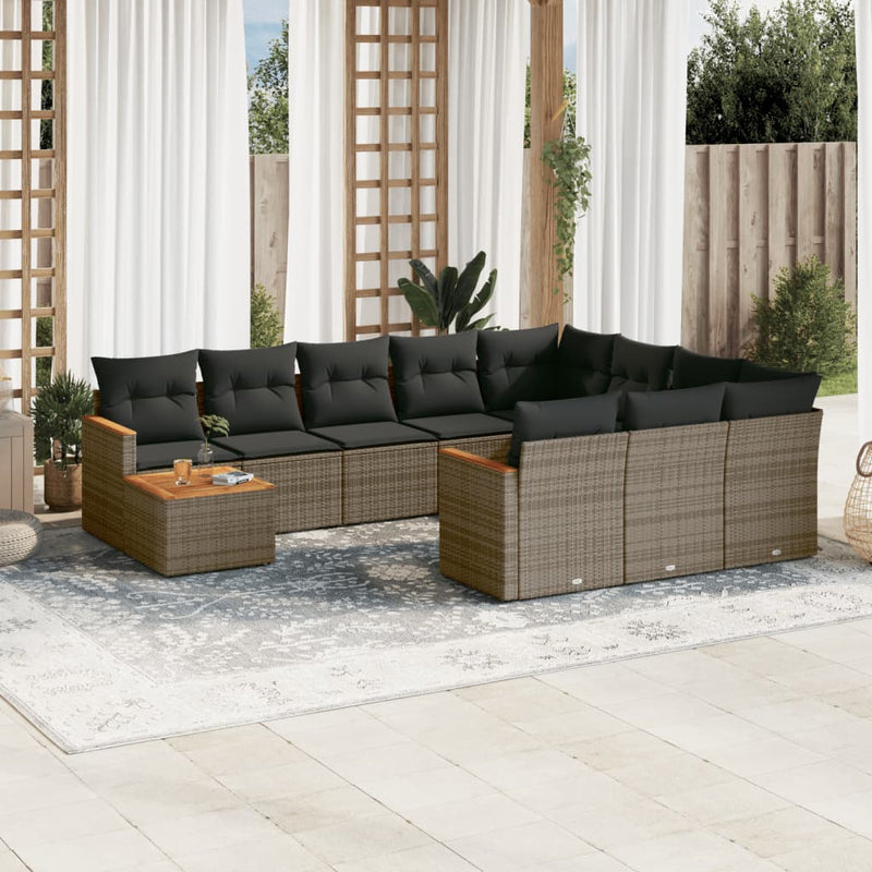 11 Piece Garden Sofa Set with Cushions Grey Poly Rattan