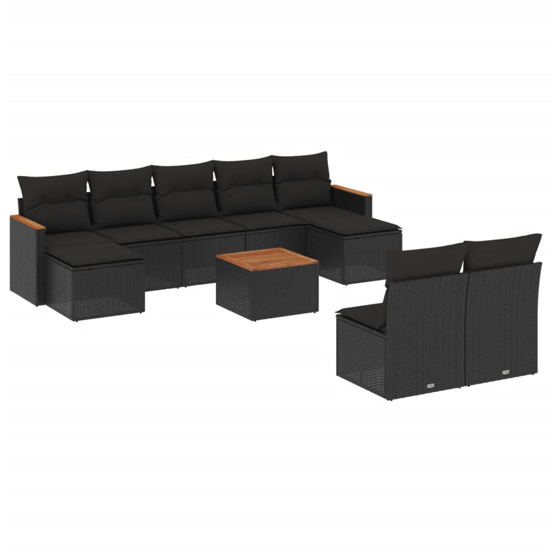 vidaXL 10 Piece Garden Sofa Set with Cushions Black Poly Rattan
