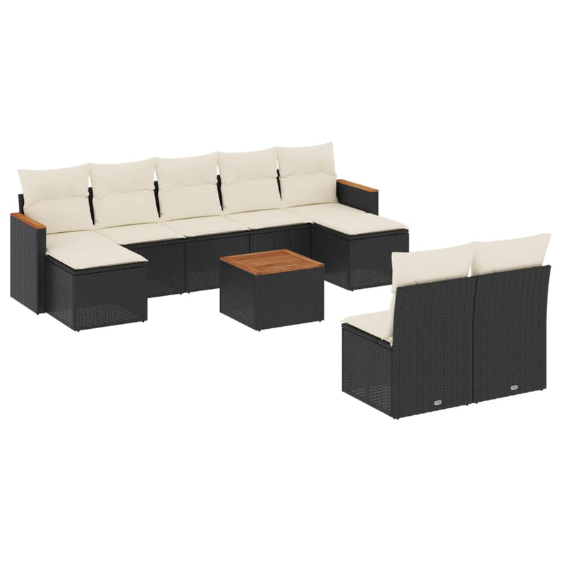 vidaXL 10 Piece Garden Sofa Set with Cushions Black Poly Rattan
