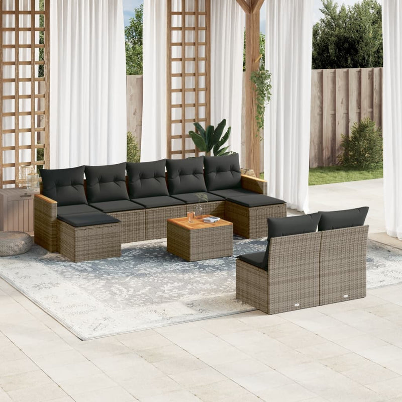 vidaXL 10 Piece Garden Sofa Set with Cushions Grey Poly Rattan