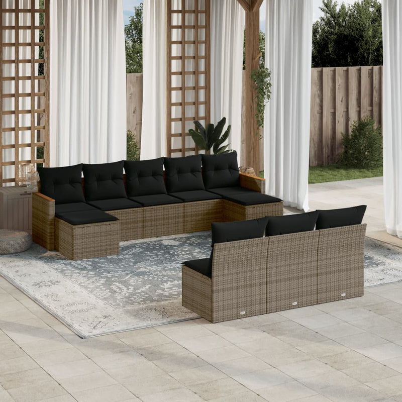 vidaXL 10 Piece Garden Sofa Set with Cushions Grey Poly Rattan