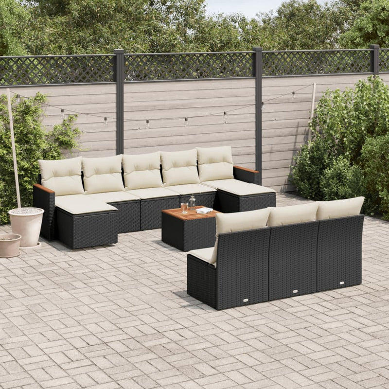 vidaXL 11 Piece Garden Sofa Set with Cushions Black Poly Rattan