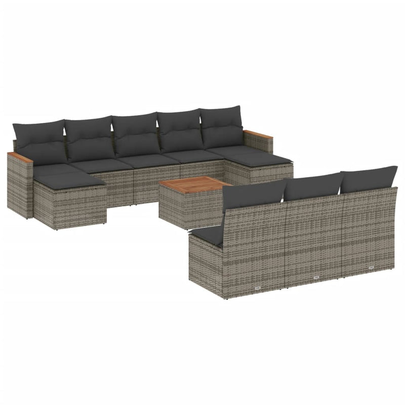 11 Piece Garden Sofa Set with Cushions Grey Poly Rattan