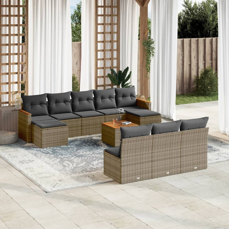 vidaXL 11 Piece Garden Sofa Set with Cushions Grey Poly Rattan