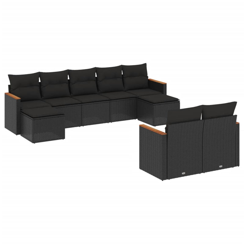 vidaXL 9 Piece Garden Sofa Set with Cushions Black Poly Rattan