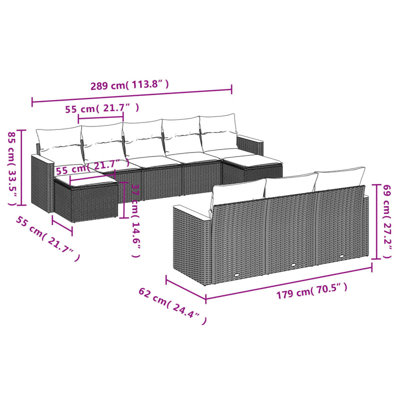 vidaXL 10 Piece Garden Sofa Set with Cushions Black Poly Rattan