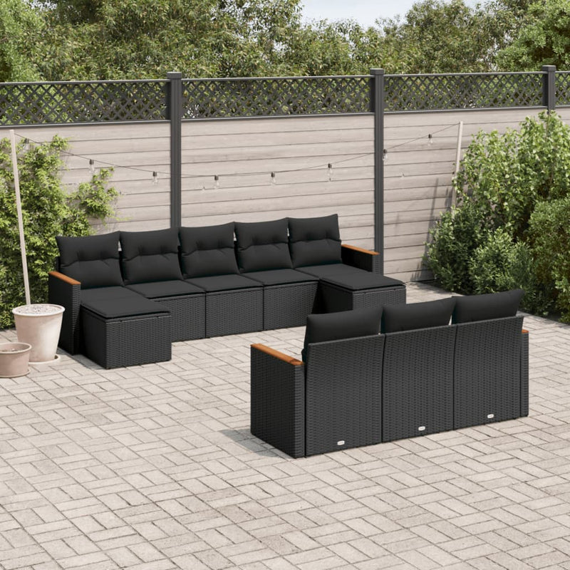vidaXL 10 Piece Garden Sofa Set with Cushions Black Poly Rattan