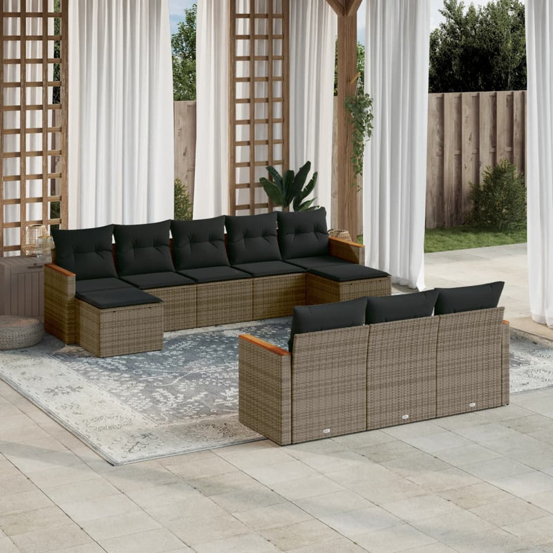 vidaXL 10 Piece Garden Sofa Set with Cushions Grey Poly Rattan
