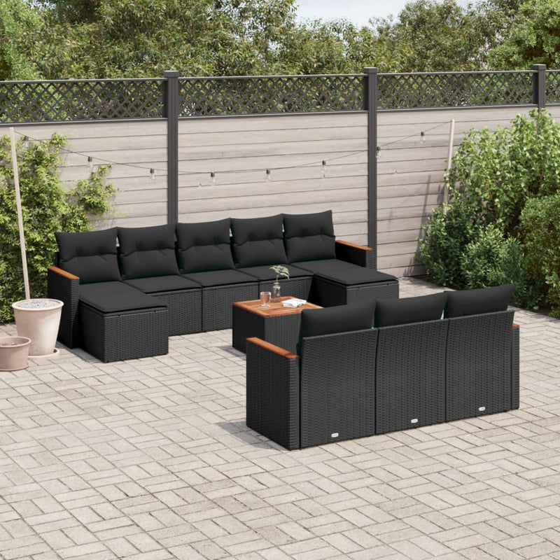 vidaXL 11 Piece Garden Sofa Set with Cushions Black Poly Rattan