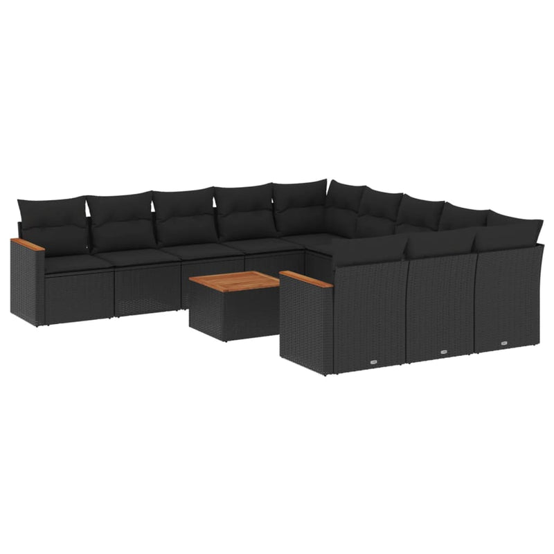 vidaXL 12 Piece Garden Sofa Set with Cushions Black Poly Rattan