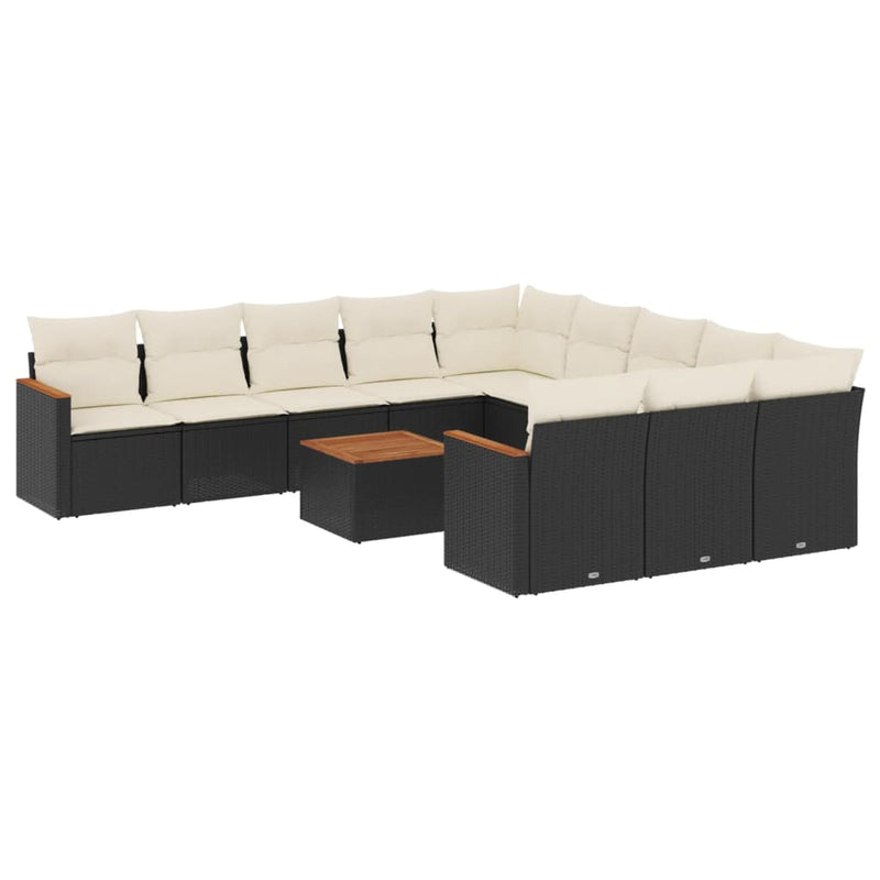 vidaXL 12 Piece Garden Sofa Set with Cushions Black Poly Rattan
