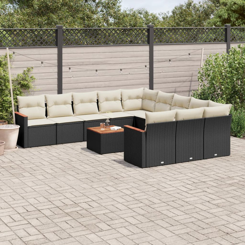 vidaXL 12 Piece Garden Sofa Set with Cushions Black Poly Rattan