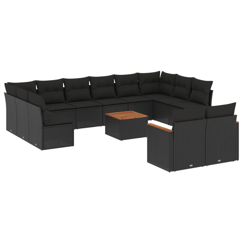 vidaXL 13 Piece Garden Sofa Set with Cushions Black Poly Rattan
