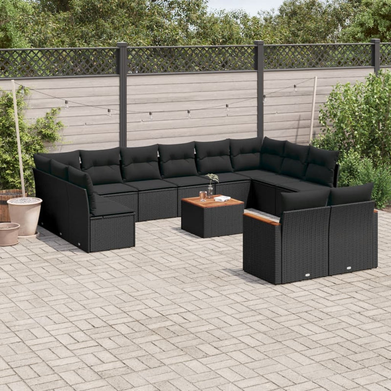 vidaXL 13 Piece Garden Sofa Set with Cushions Black Poly Rattan