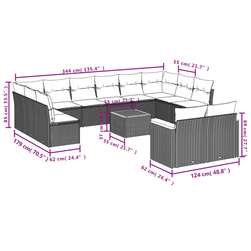 vidaXL 13 Piece Garden Sofa Set with Cushions Black Poly Rattan