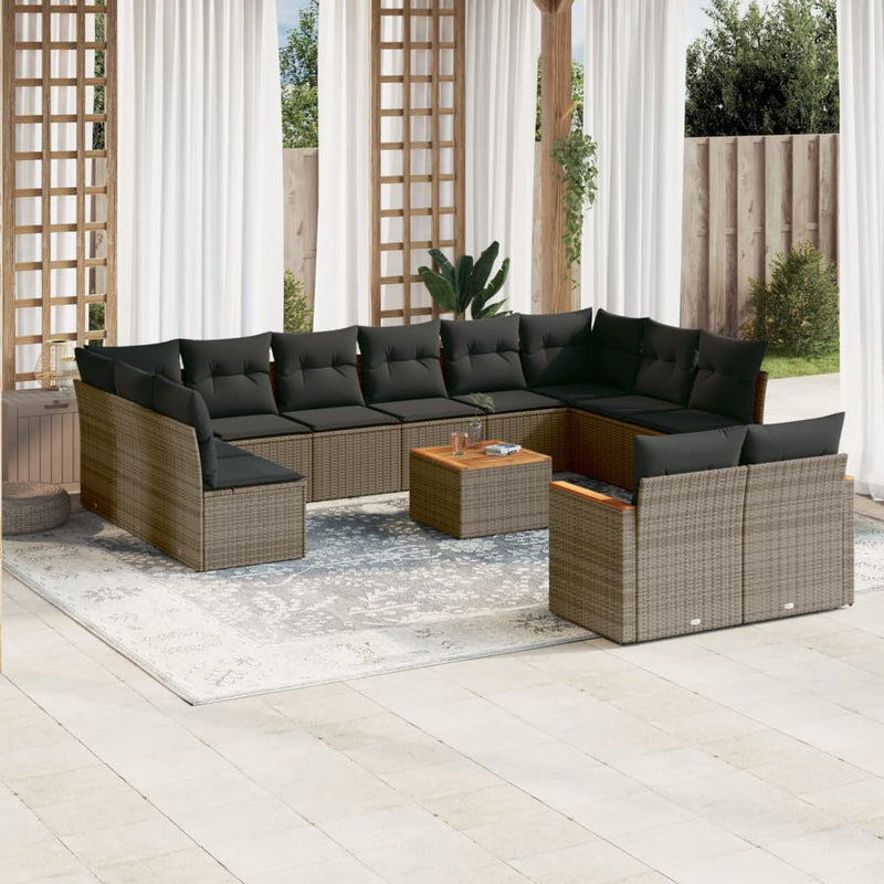 vidaXL 13 Piece Garden Sofa Set with Cushions Grey Poly Rattan