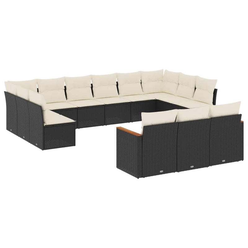 vidaXL 13 Piece Garden Sofa Set with Cushions Black Poly Rattan
