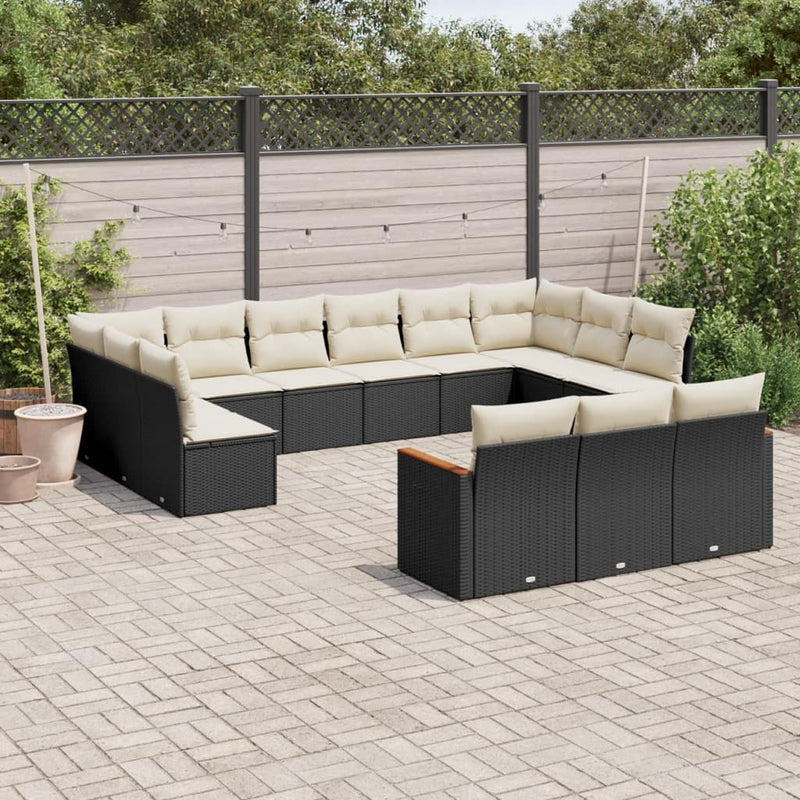 vidaXL 13 Piece Garden Sofa Set with Cushions Black Poly Rattan