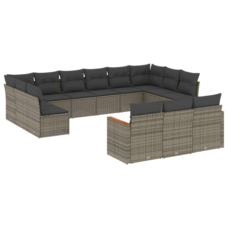 vidaXL 13 Piece Garden Sofa Set with Cushions Grey Poly Rattan