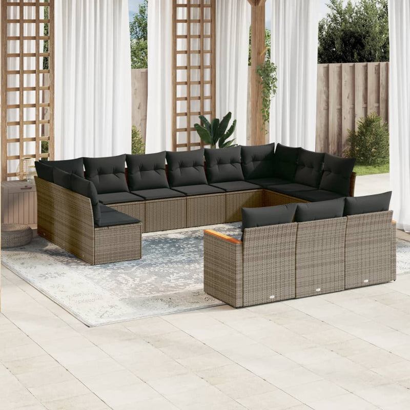 vidaXL 13 Piece Garden Sofa Set with Cushions Grey Poly Rattan