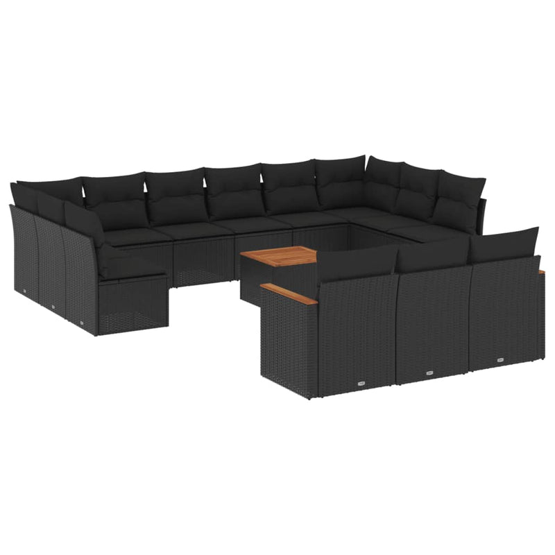 vidaXL 14 Piece Garden Sofa Set with Cushions Black Poly Rattan