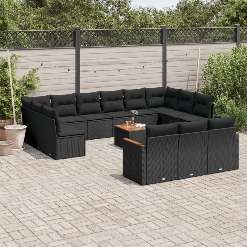 vidaXL 14 Piece Garden Sofa Set with Cushions Black Poly Rattan