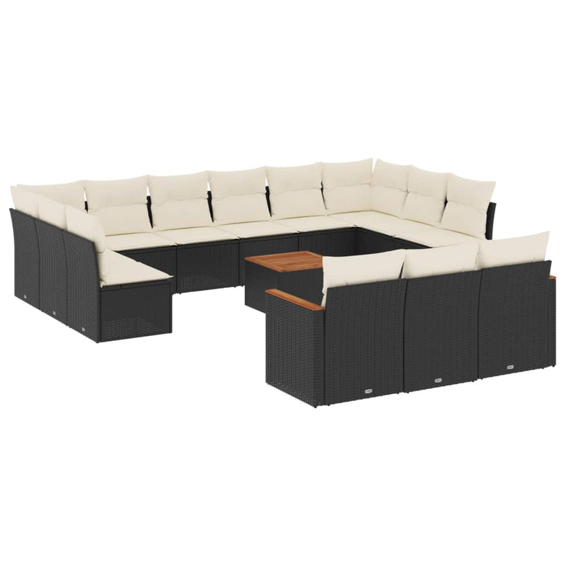 vidaXL 14 Piece Garden Sofa Set with Cushions Black Poly Rattan