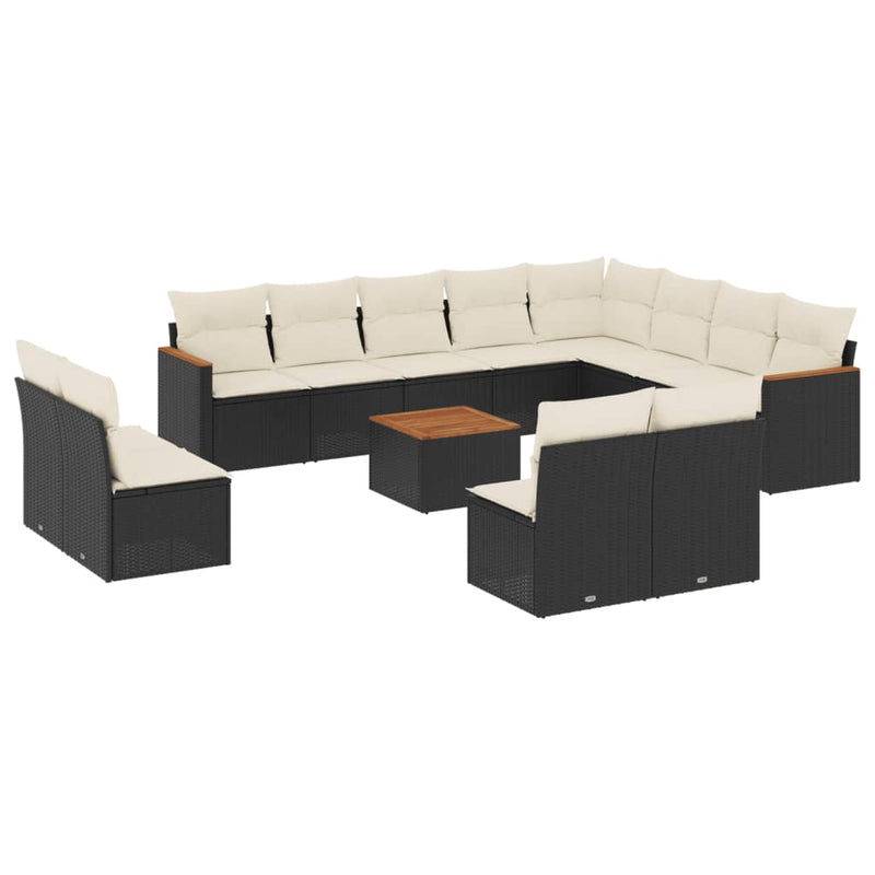 vidaXL 13 Piece Garden Sofa Set with Cushions Black Poly Rattan
