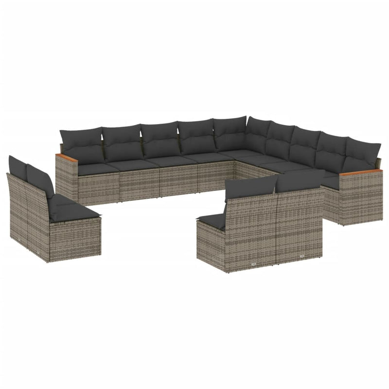 vidaXL 13 Piece Garden Sofa Set with Cushions Grey Poly Rattan