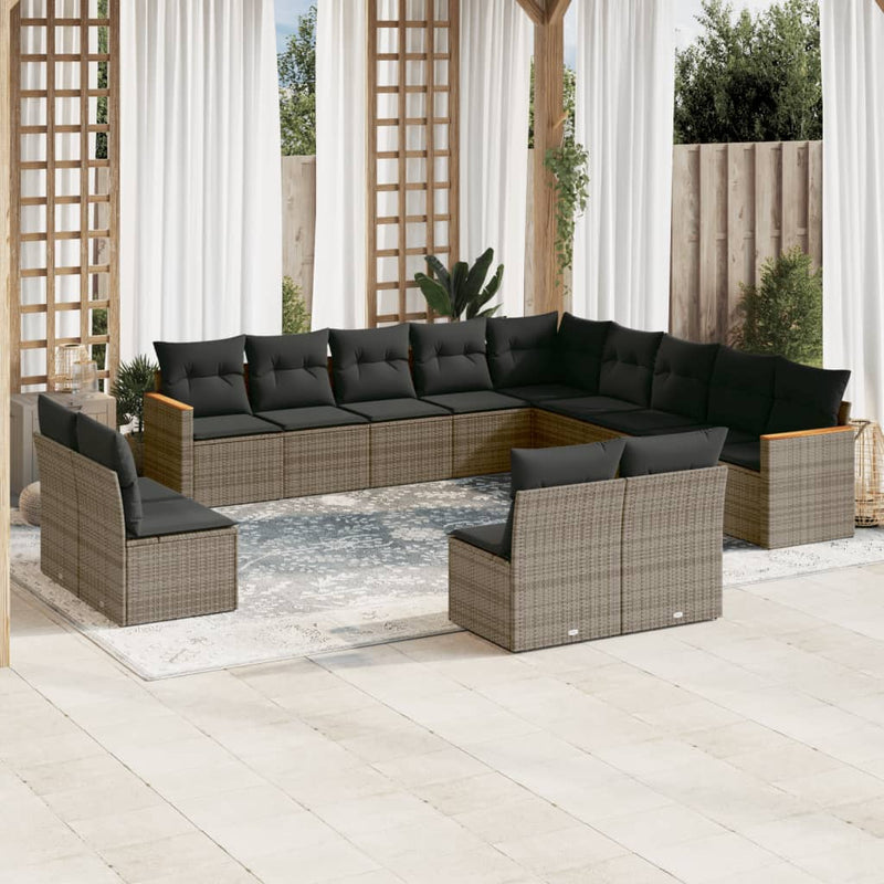 vidaXL 13 Piece Garden Sofa Set with Cushions Grey Poly Rattan