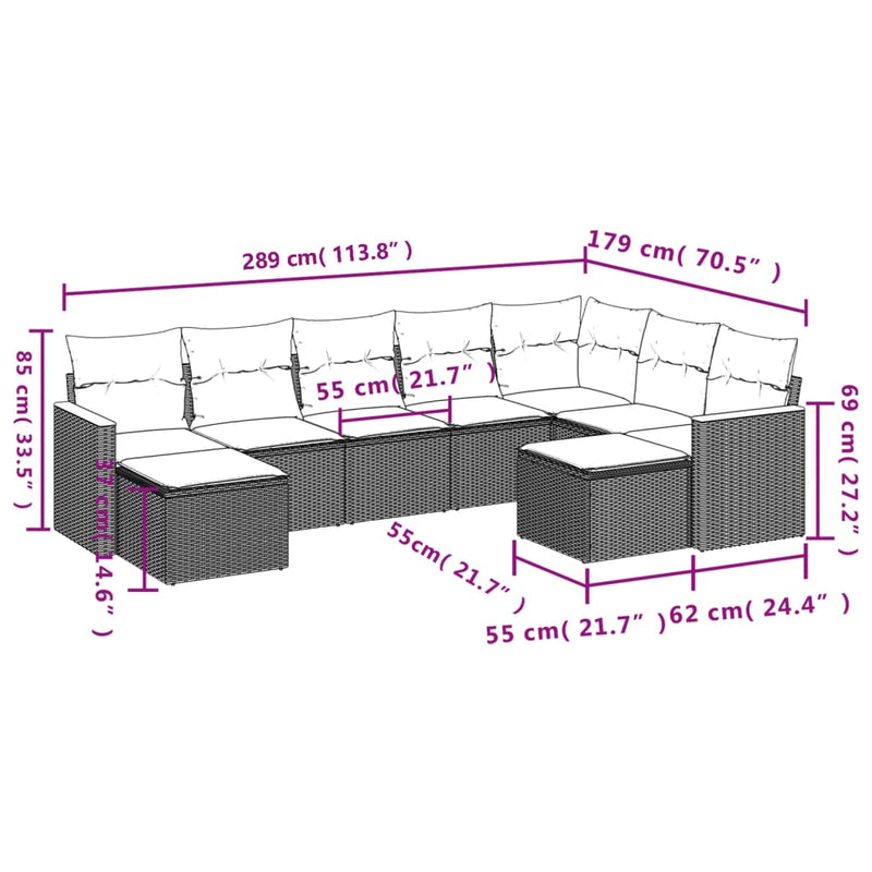 vidaXL 9 Piece Garden Sofa Set with Cushions Black Poly Rattan