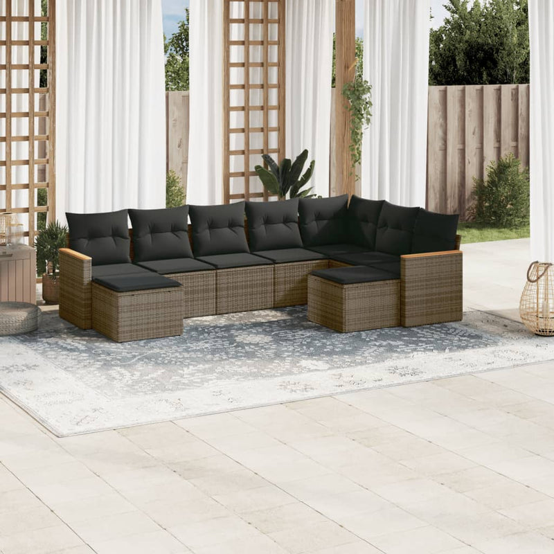 vidaXL 9 Piece Garden Sofa Set with Cushions Grey Poly Rattan