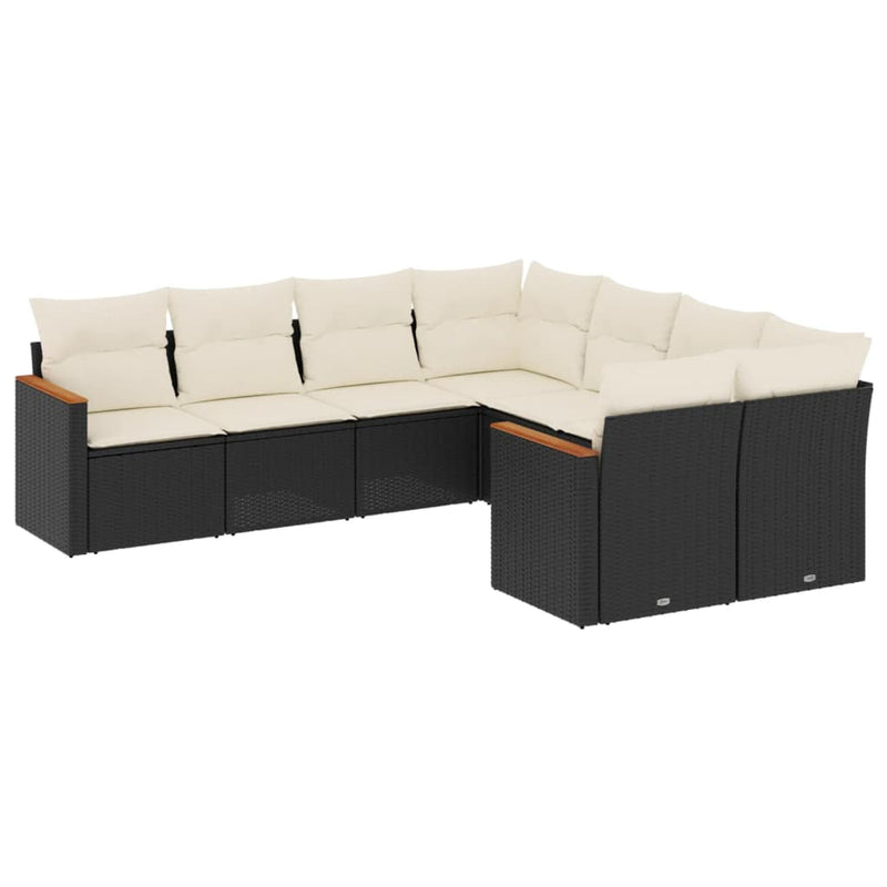 vidaXL 8 Piece Garden Sofa Set with Cushions Black Poly Rattan