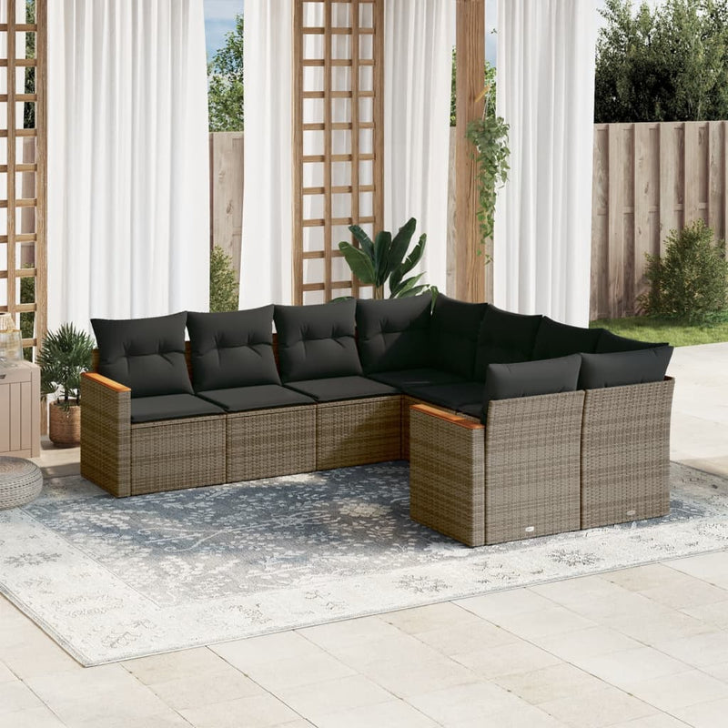 8 Piece Garden Sofa Set with Cushions Grey Poly Rattan