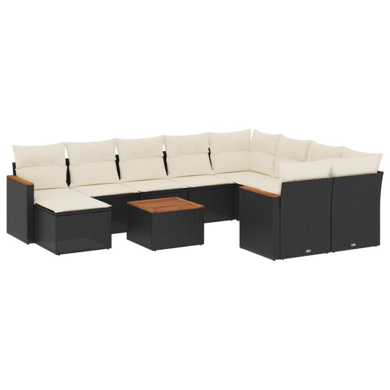 vidaXL 11 Piece Garden Sofa Set with Cushions Black Poly Rattan