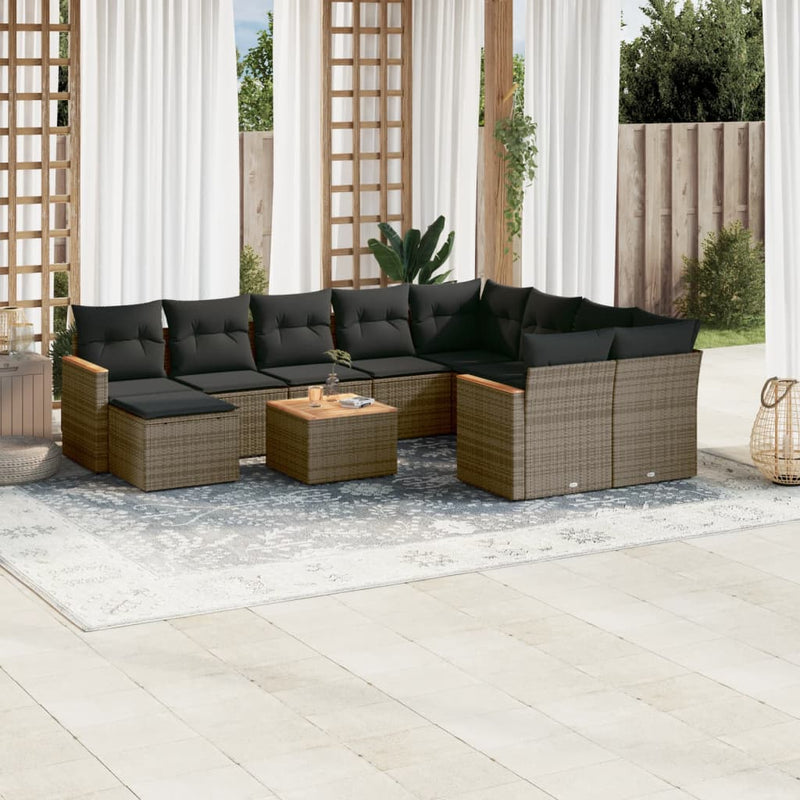 11 Piece Garden Sofa Set with Cushions Grey Poly Rattan